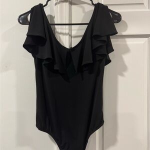 Motel Black Ruffle Detail Bodysuit
